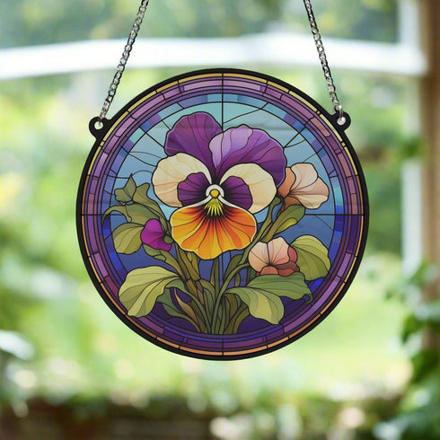 Pansy Stained Glass Effect Suncatcher